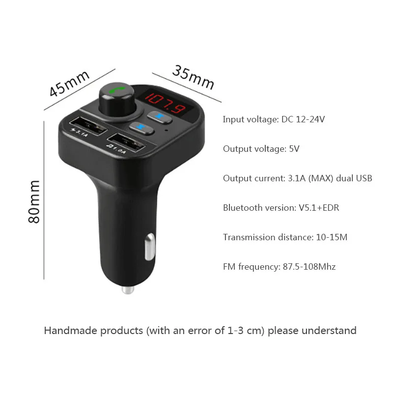 MotoLovee Quick Car Charger Mp3 Bluetooth Player Mobile Phone Radio Hands-free Car Chargers FM Transmitter Plug Fast Adapter