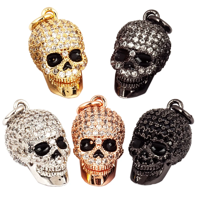 3D black eye skull charm/pendant,CZ Micro Pave charm , Clear/black Cubic Zirconia charms in gold/rose gold/silver colour,21mm