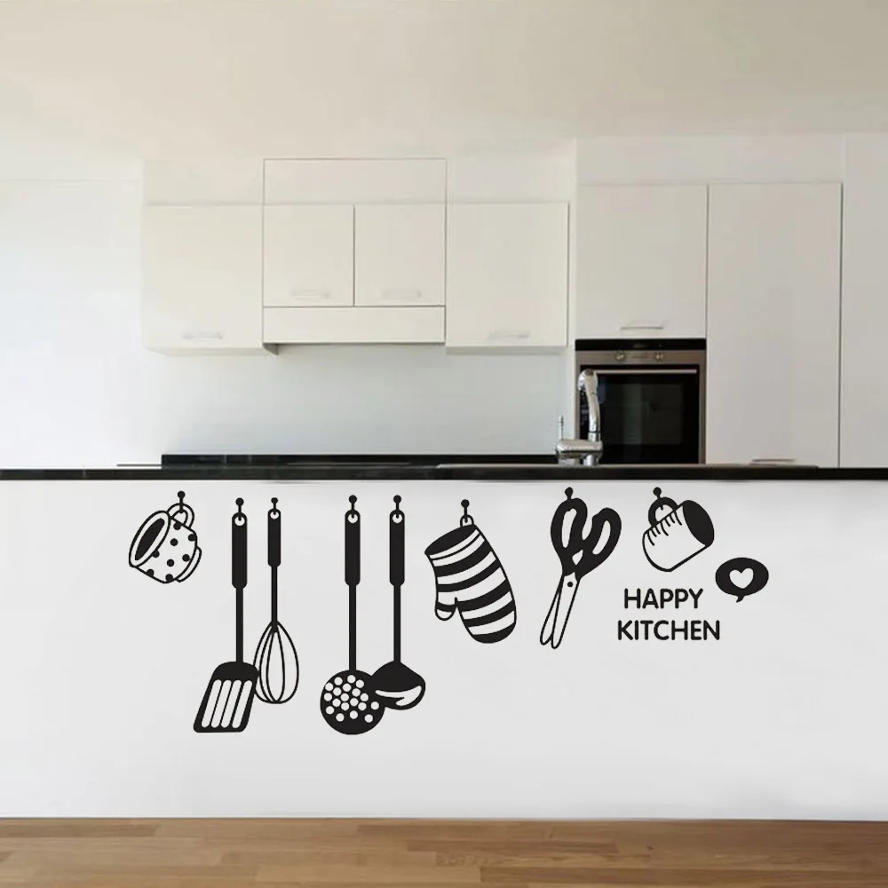 Kitchen Wall Stickers Fun Design Cook Utensils Home Decoration Restaurant Refrigerator Self-adhesive Vinyl Wall Decals Y679