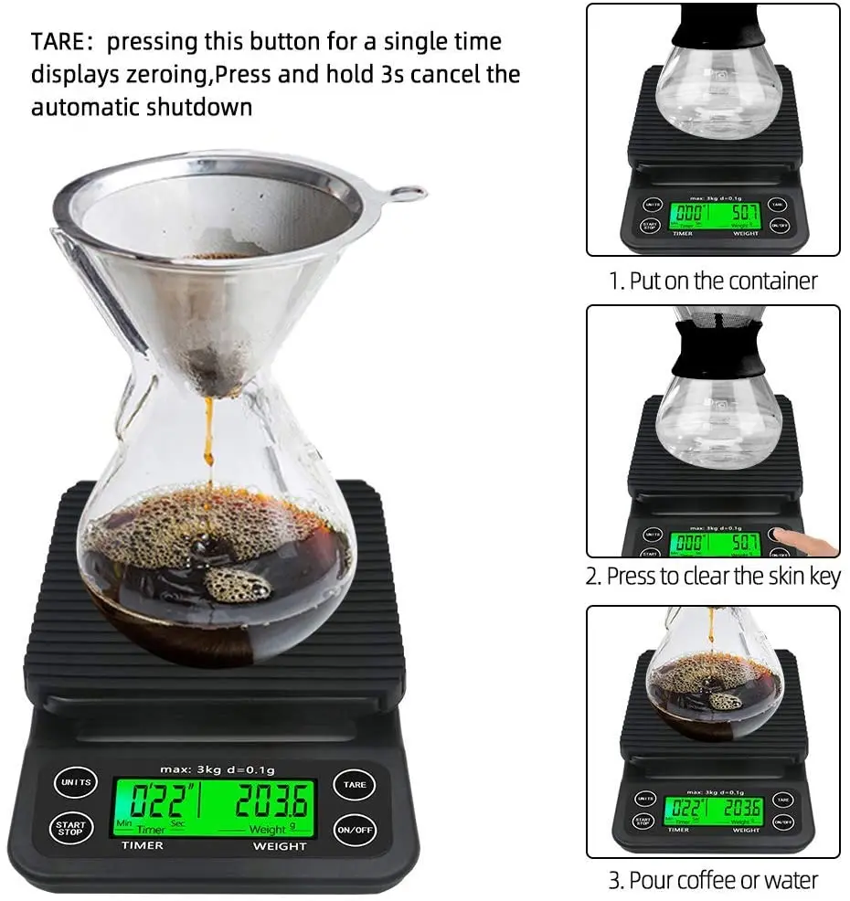 0.1-3000g Portable LCD Electronic Kitchen Scales V60 Coffee Accessories Weighing Balance Digital Coffee Scale