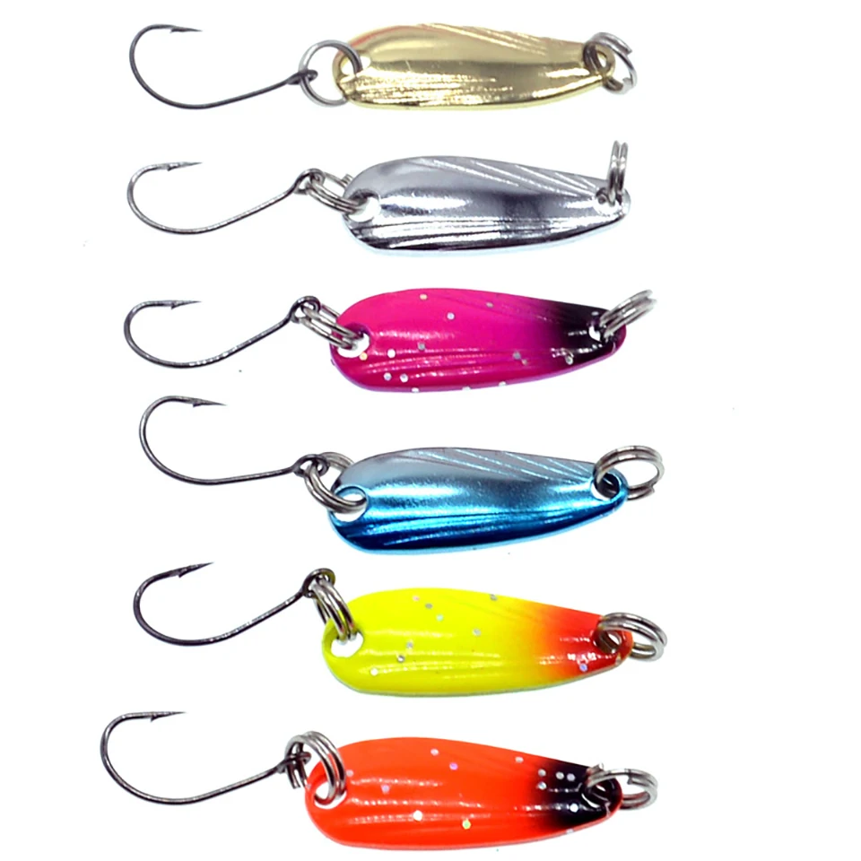 GOBYGO 6Pcs 2.5G 28MM Spoon Fishing Lure Artificial Metal Bait  Single Hook  Spinner Hard Bait Winter Ice Sequins Fishing Lure