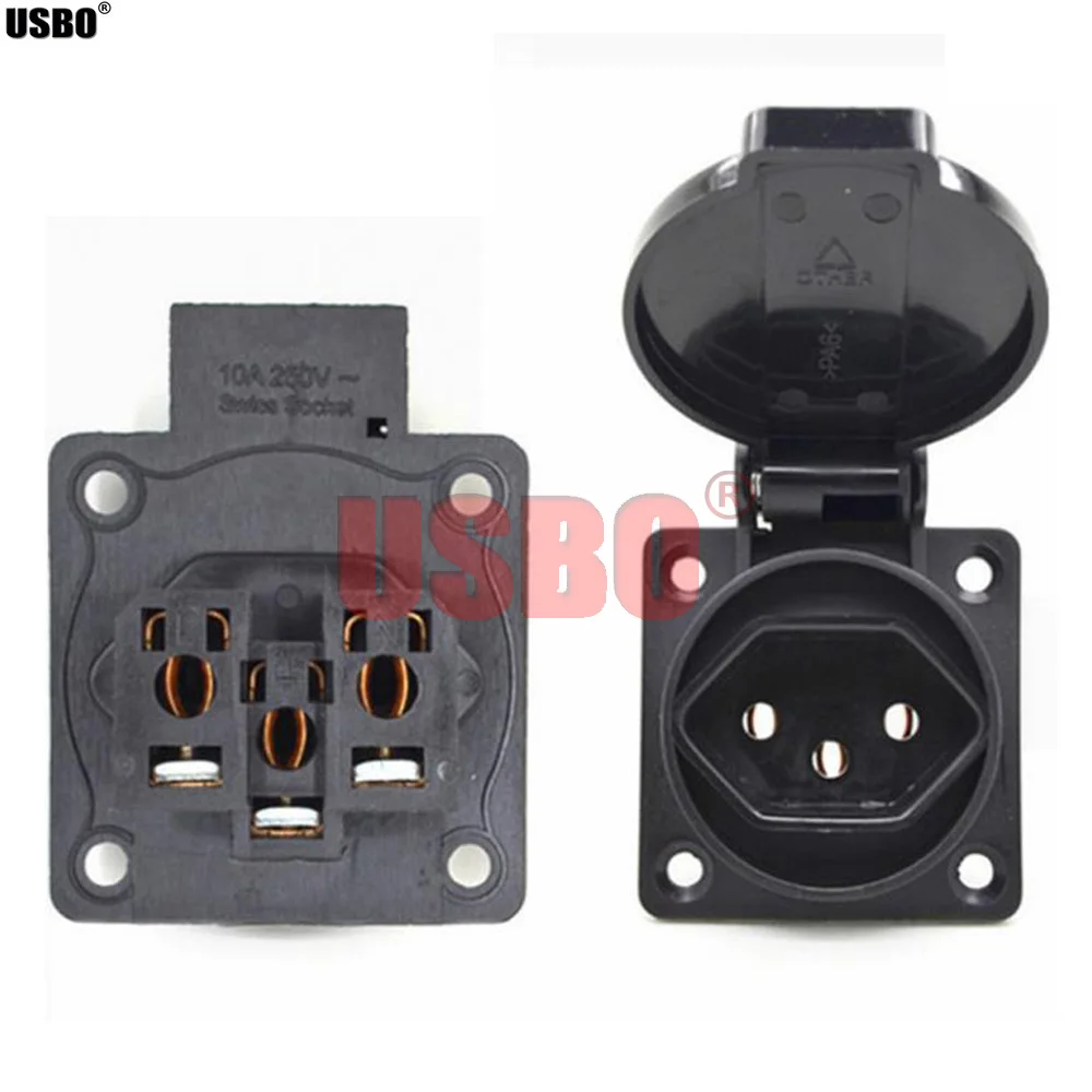 Black blue round cover Swiss standard socket IP54 10A 250V Switzerland AC Power Socket Dustproof Waterproof Industrial outlet