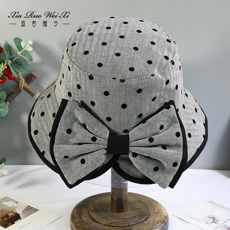 

Korean Fashion Polka Dot Split Fisherman Hats for Women Female Early Autumn New Style Basin Hat Warm Casual Bucket Hat Cape