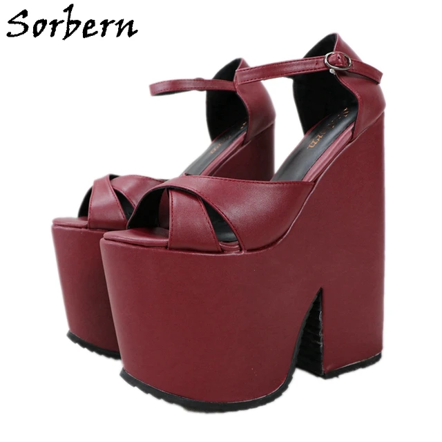 Sorbern Wine Red Ankle Strap Sandals Wedge Block Heels Platform Summer Shoes For Females Wedges Shoes For Women Chunky Heels Women s Sandals AliExpress