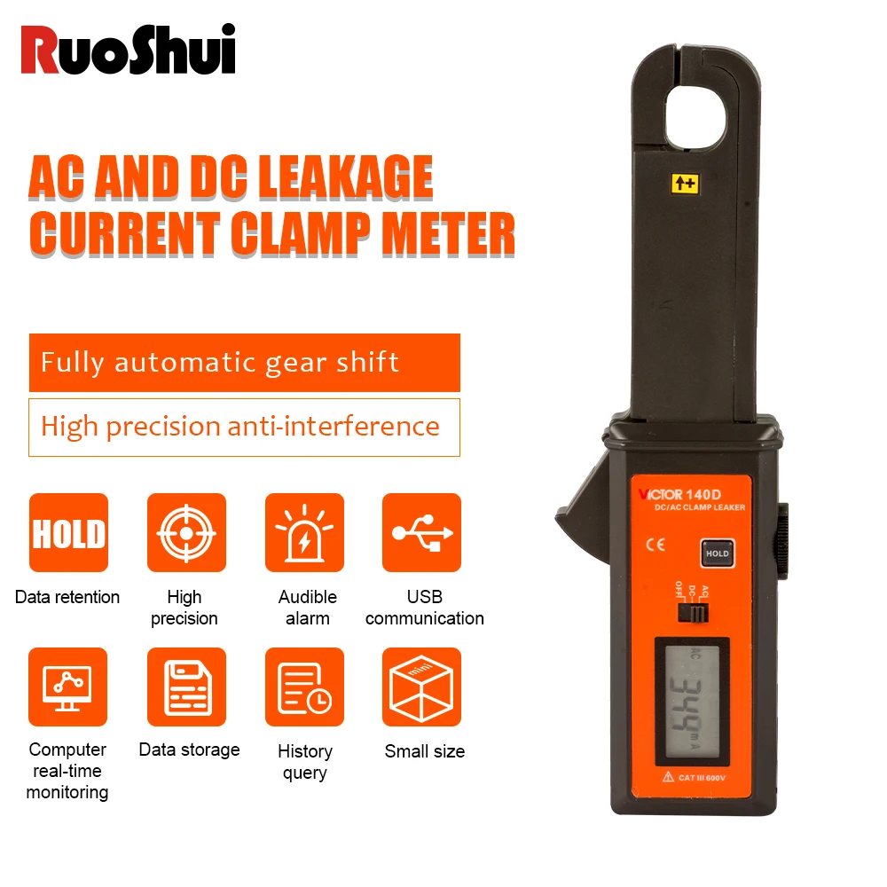 DC/AC Clamp Leaker Meter Sensitivity Leakage Current Tester Ammeter Analog Amperemeter 0mA-60.0A Non-Contact Digital Clamp Meter