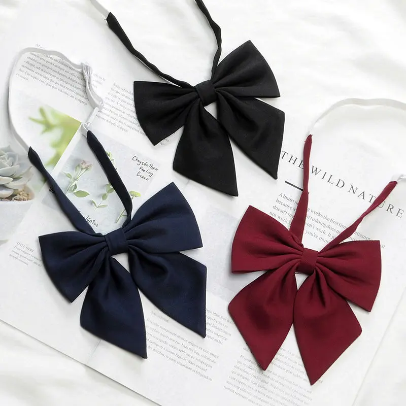 feather bow tie female Japanese uniform shirt all-match fashion school uniform bow tie female solid color wine red big bow