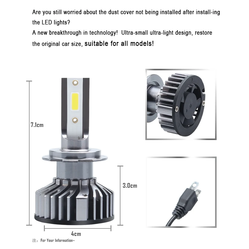 PAMPSEE Car Headlight H7 LED H4 LED H1 H11 H3 H13 H27 880 9006 9007 72W 8000LM 6500K 12V 24V Auto Headlamp COB Fog Light Bulb