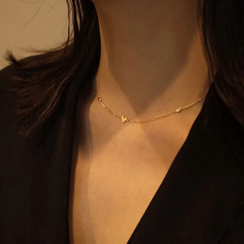 925 Sterling Silber Einfache Drei Herz Halskette für Frauen Koreanische Hochzeit Schmuck Valentinstag Geschenk