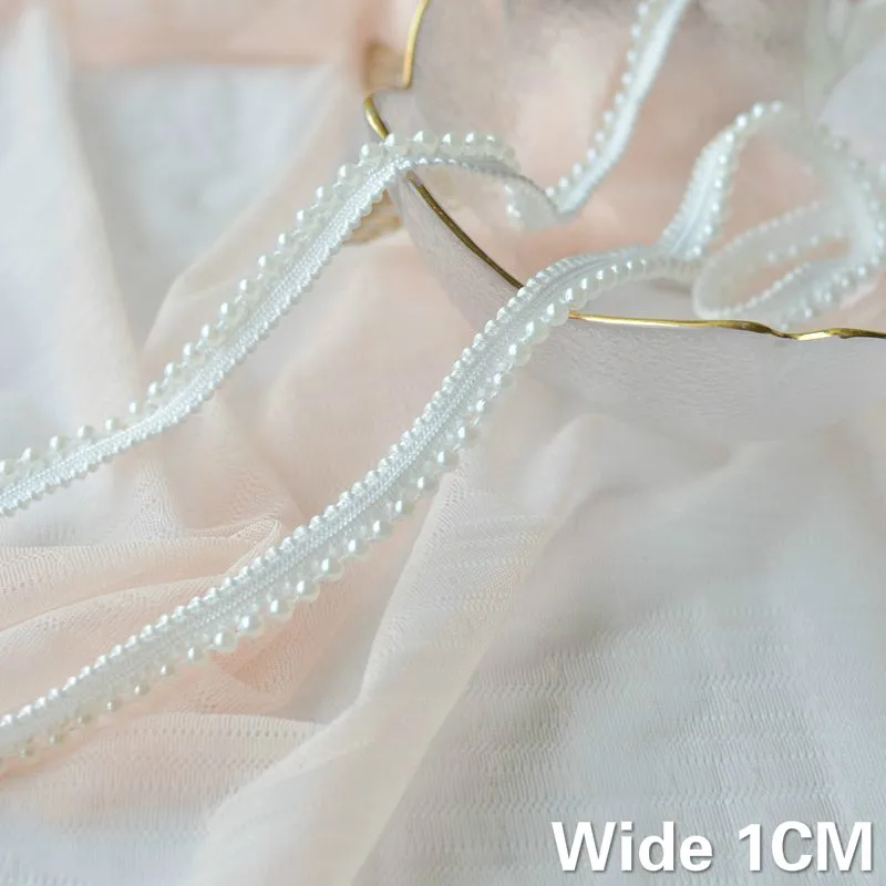 1CM Wide White Cotton Embroidered Beads Trim Lace Ribbon Collar Neckline Cuffs Guipure Lace Wedding Garment Sewing Accessories