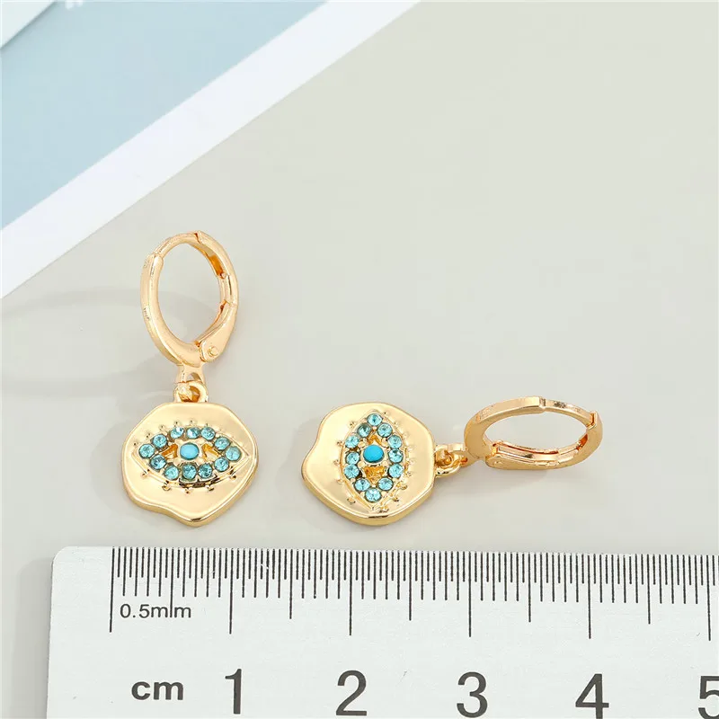 1Pair Irregular Round Turkish Eye Hoop Earrings For Women Vintage Shiny Blue Crystal Lucky Evil Eye Small Ear Stud Jewelry E368