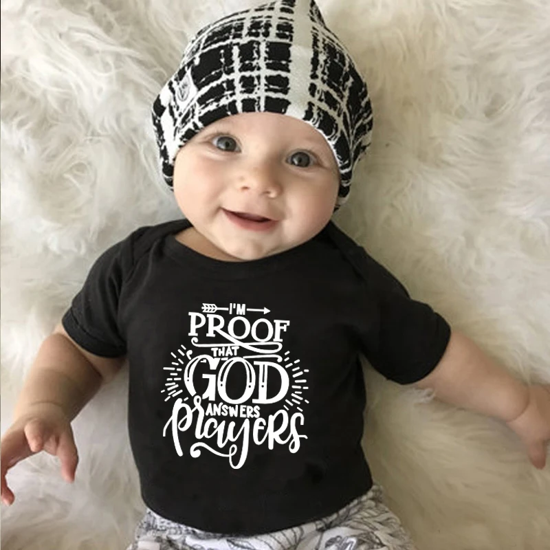 

I'm Proof That God Answers Prayers Print Baby Bodysuit Summer Boys Girls Jumpsuit Short Sleeve Letter Clothes Infant Bodysuits