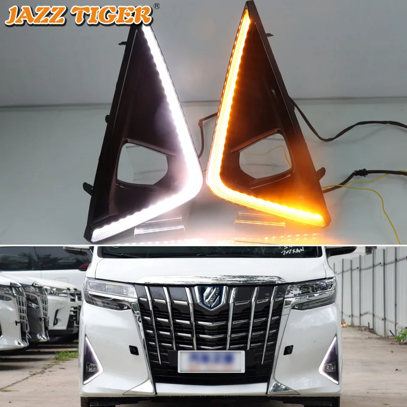 

12V Светодиодный дневной Бег фары для Toyota Alphard 2018 2019 Drl с указатели поворота для автомобилей Авто Противотуманные фары Дневные