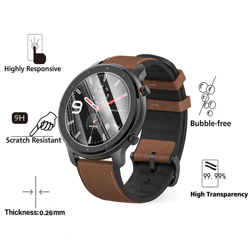 Protecteur d'écran pour montre connectée Xiaomi Amazfit GTR, 2/3/5 pièces, 9H, en verre trempé, 42mm 47mm