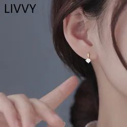 LIVVY 2021 New Silver Color Minimalist Zircon Small Stud Earrings Female Simple Exquisite Handmade Fashion Gift Jewelry