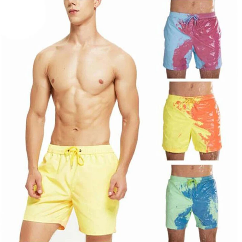 Color-changing Beach Shorts Men Quick Dry Swimwear Beach Pants Warm Color Discoloration Shorts Swimming Surfing Board Shorts