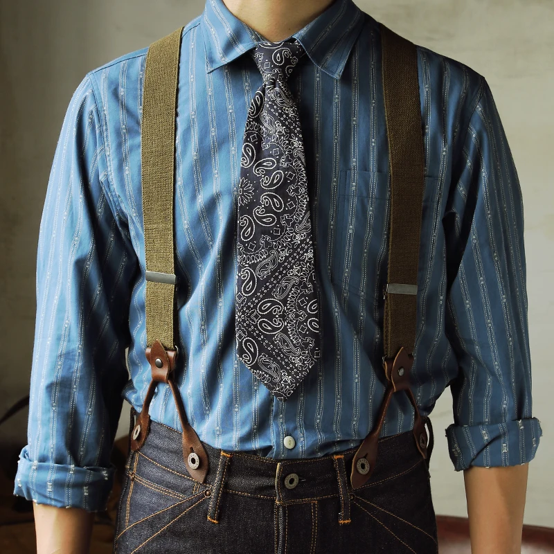 BD-0001 Vintage Super Quality Pants Cowhide Spaghetti Flexible Shoulder Strap Suspenders One Belt Two Usage Option