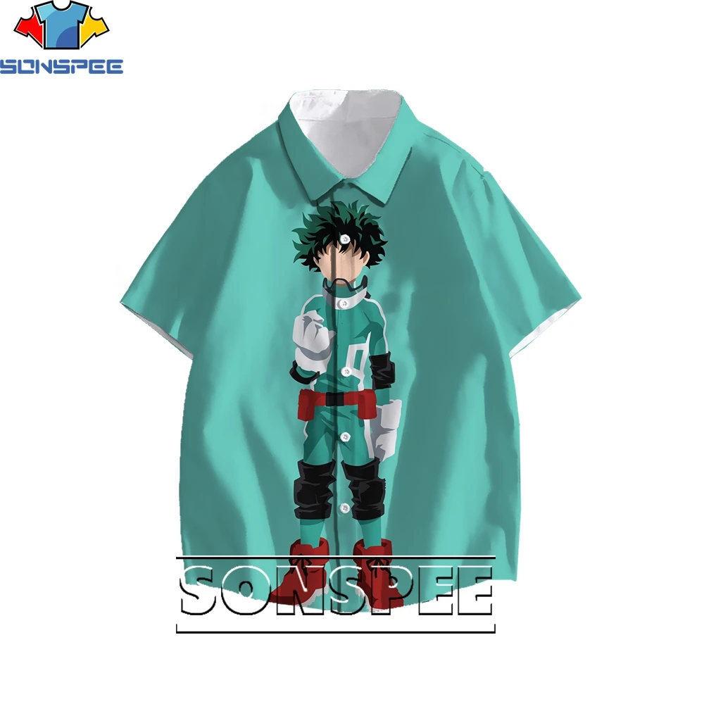 Sonspee 3d imprimir meus heróis acadêmicos dos desenhos animados anime camisa havaiana senhora blusa interessante solto tendência casual personalidade