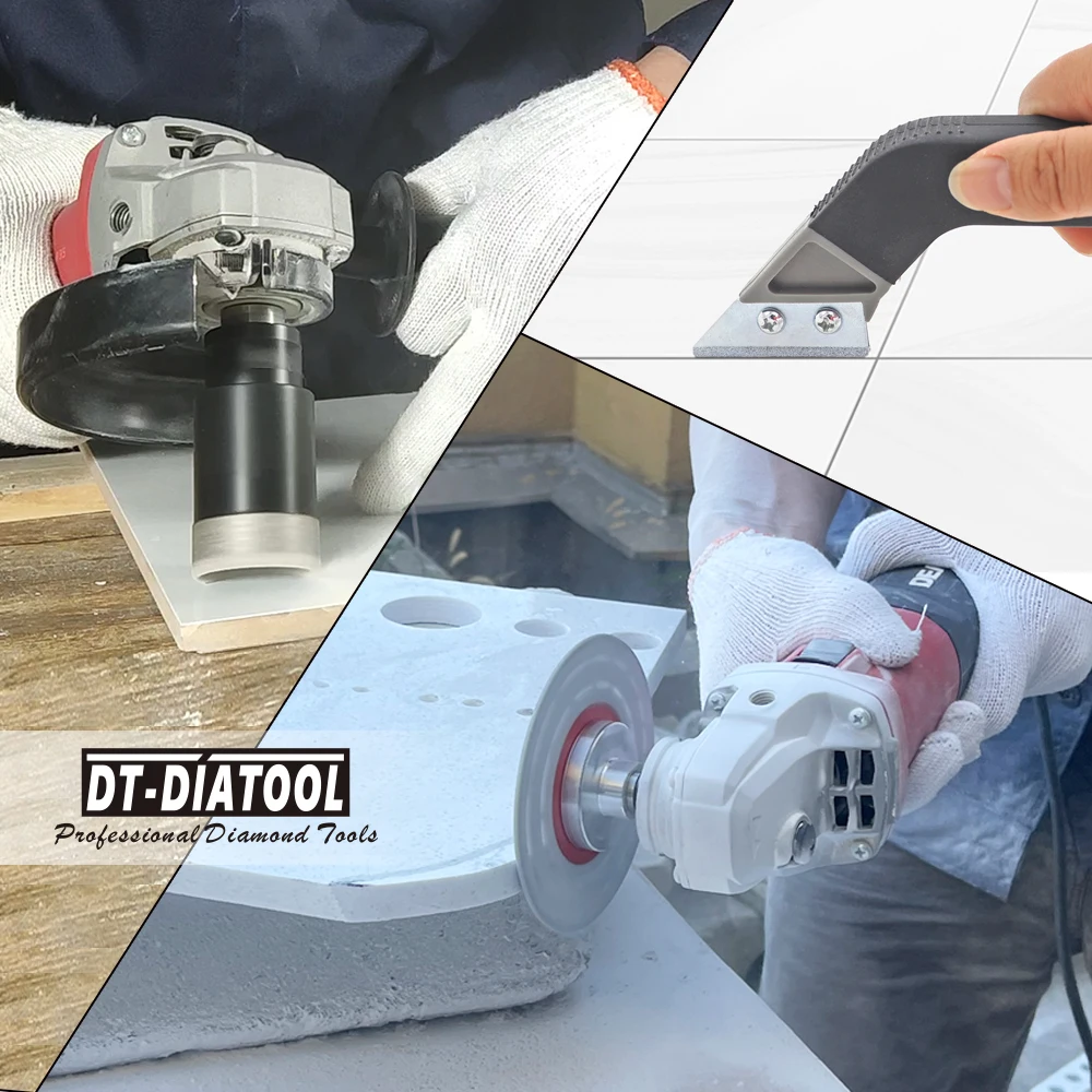 DT-DIATOOL 1set Diamond Drilling Core Bits for Porcelain Tile Hole Saw Cutter Double Cutting Grinding Discs Set M14 Thread
