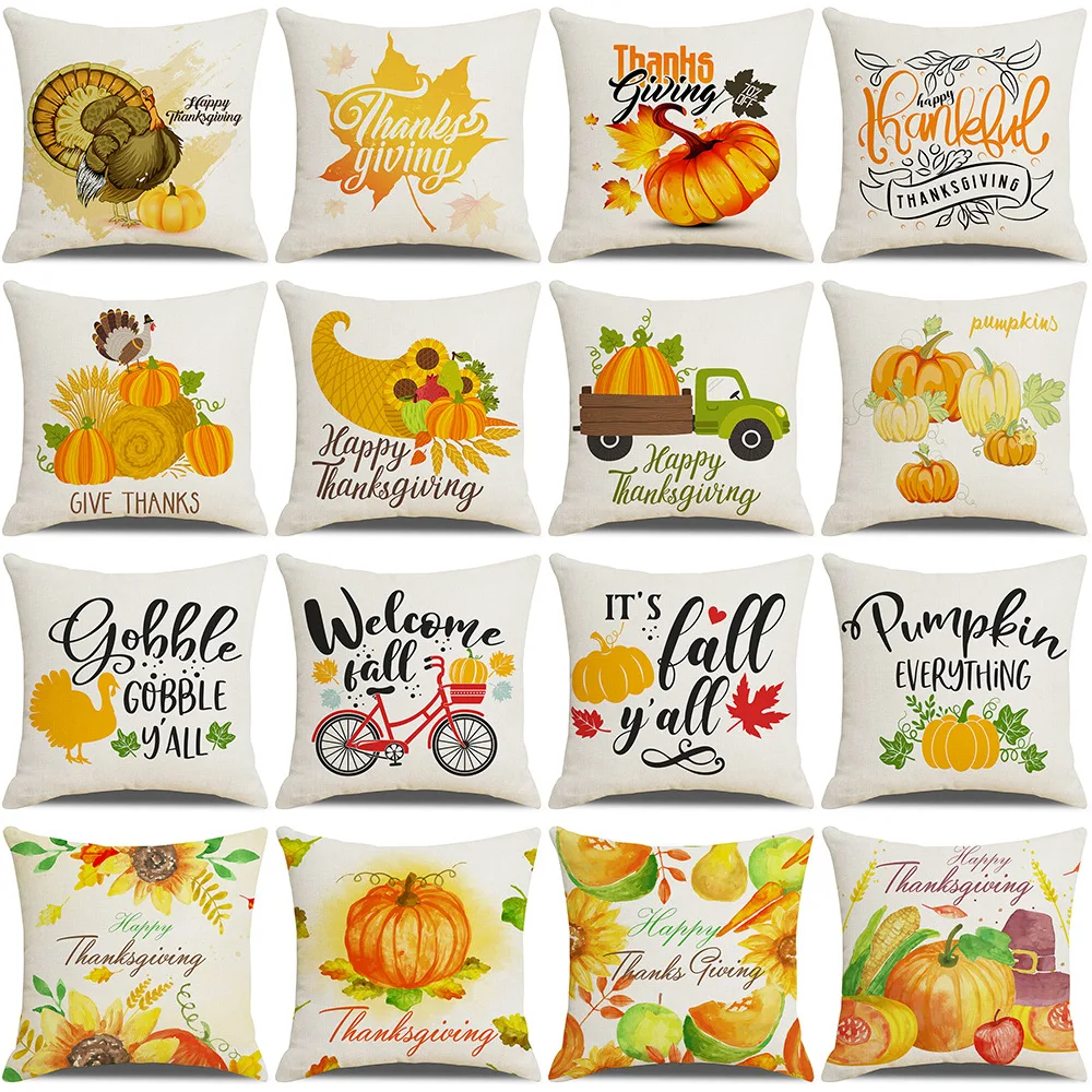 

Thanksgiving Decor Cushion Cover 18x18 Inches Fall Home Couch Bedroom Outdoor Decorative Pillow Covers Pumpkin Truck Pillowcase