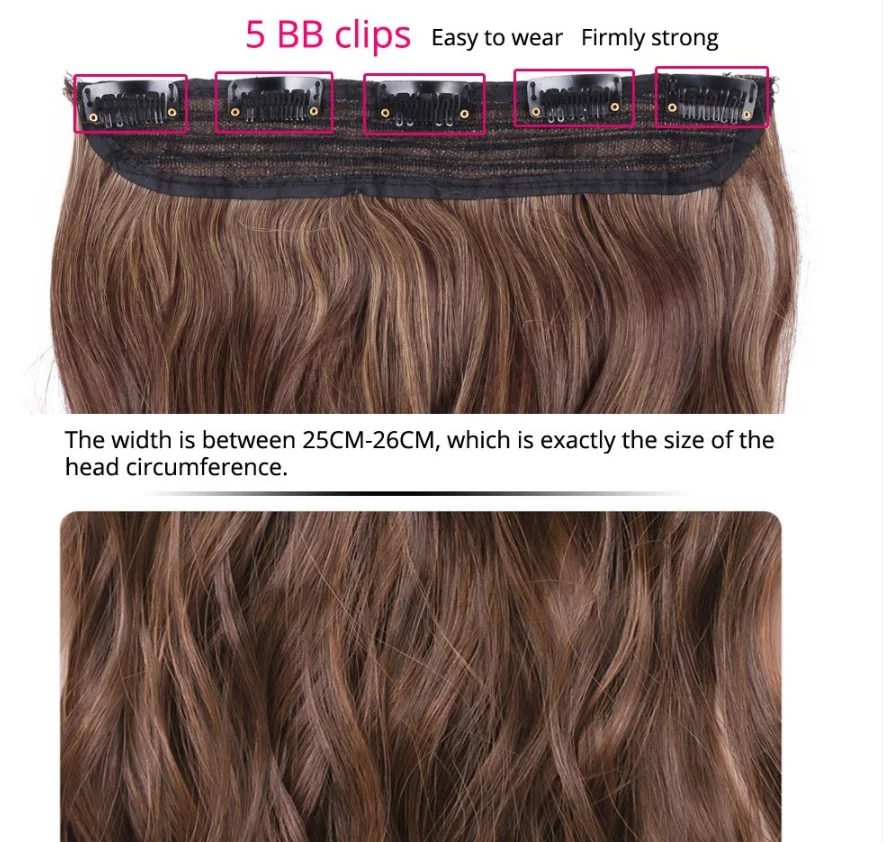 Syntetyczne 22 Cal klipsy do przedłużania włosów długie proste włosy syntetyczne do przedłużania włosów s 5 klip w Ombre czarny brązowy czerwony szary Hairpiece