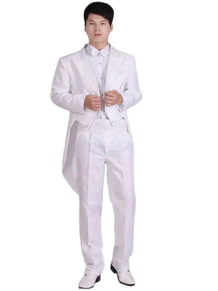 2pcs Customized Tailcoat White/Black Groom Man Suits Tuxedo Peak Lapel Men‘s Blazer Trousers Wedding Suits(Jacket+Pants+Bow tie)