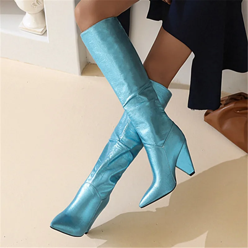 2021 Plus size 34-45 New brand women boots thick high heels autumn winter boots cowboy western knee high boots women shoes