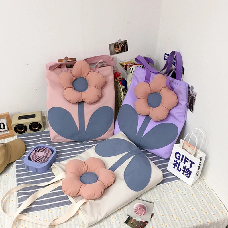 Cute shopping bag female bag personality flower wild large-capacity shopping color shoulder bag storage bag summer girl gift