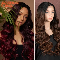 30 Inch Loose Wave Baby Hair Synthetic Lace Wigs Cosplay Ombre Blonde Brown Deep Wave Long Wavy Synthetic Wigs For Black Women