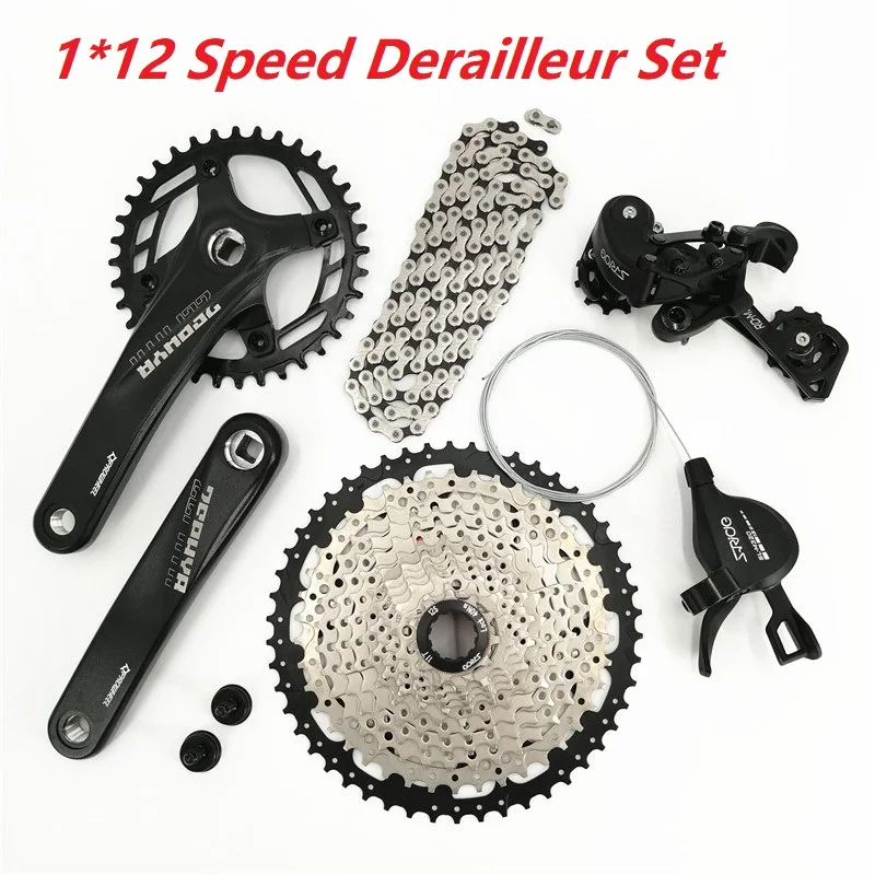 1*12 Speed Mounting Bike Derailleur Set SRIDE Shift Lever Rear Derailleur 11-50T Freewheel Prowheel Crankset YBN-X12 118L Chain