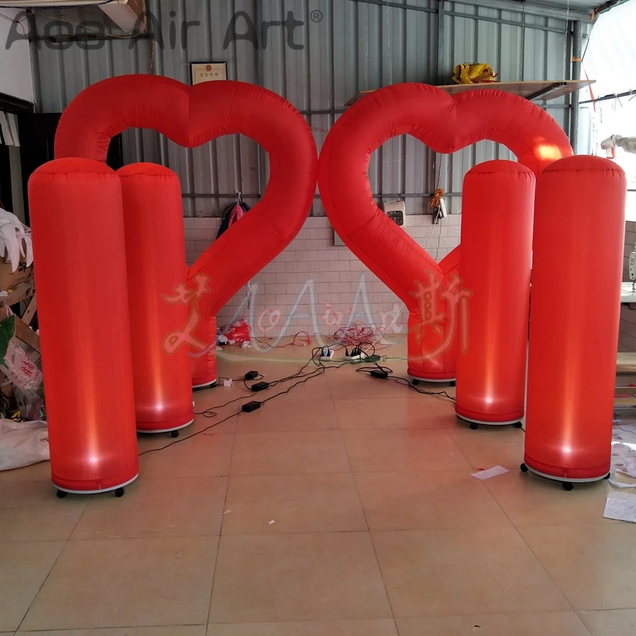 Inflatable Red Heart with Base Inflatable Pillar Column for  Valentine's Day Decoration Promotion