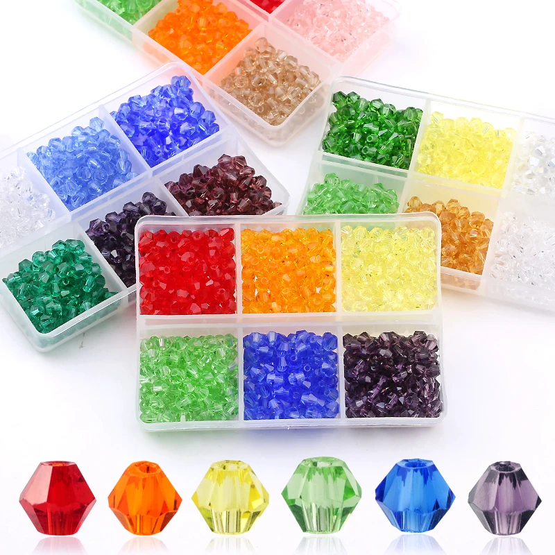 600pcs/Box 4mm Crystal Glass Colorful Beads With Hole Bicone DIY For Jewelry Making and Sewing Art Decorating