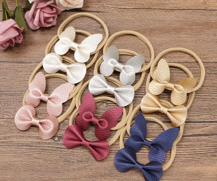 

Bulk 60pc/lot 2" Faux PU Leather Hair Bow Nylon Headband or Hair Clips,Boutique Butterfly Bows Hairpins for Kids Girls Headwear