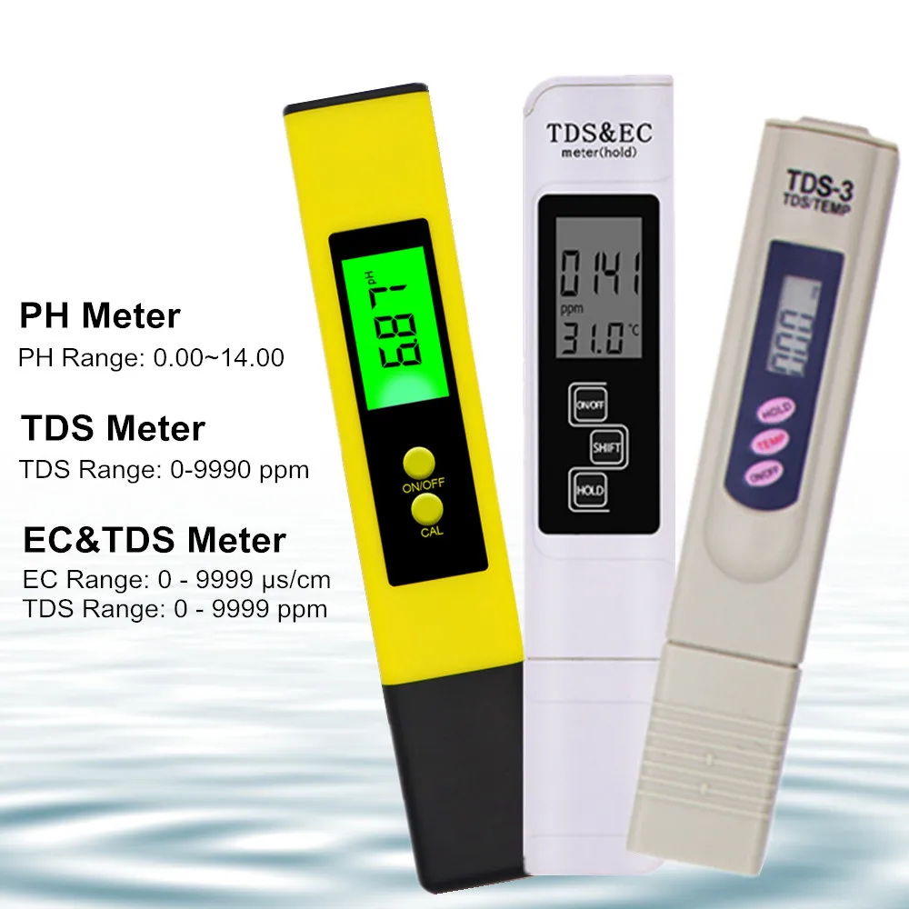 

PH Meter Aquarium EC TDS Meter Digital Water Tester Hydroponic Liquid Purity PPM Filter Testing Monitor for Pool Drinking Water