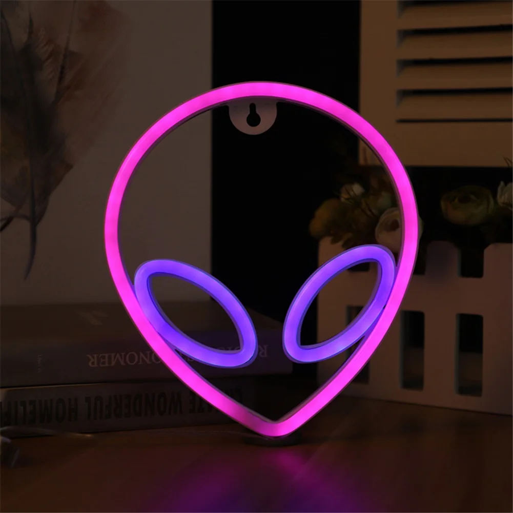 Neon Sign Alien Face Rocket Night Light For Kids Bedroom Decoration Wall Hanging Lights Party Xmas Holiday Decor Night Lamps