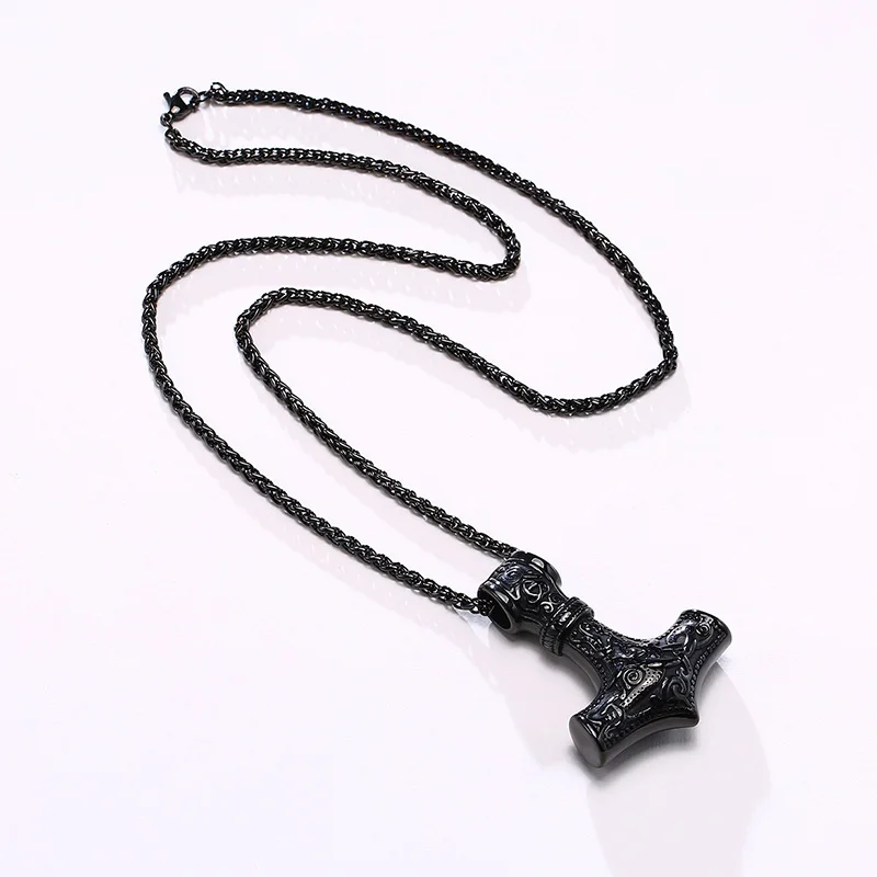 Stainless Steel Viking The Hammer of Thor Pendant Necklace for Men Jewelry