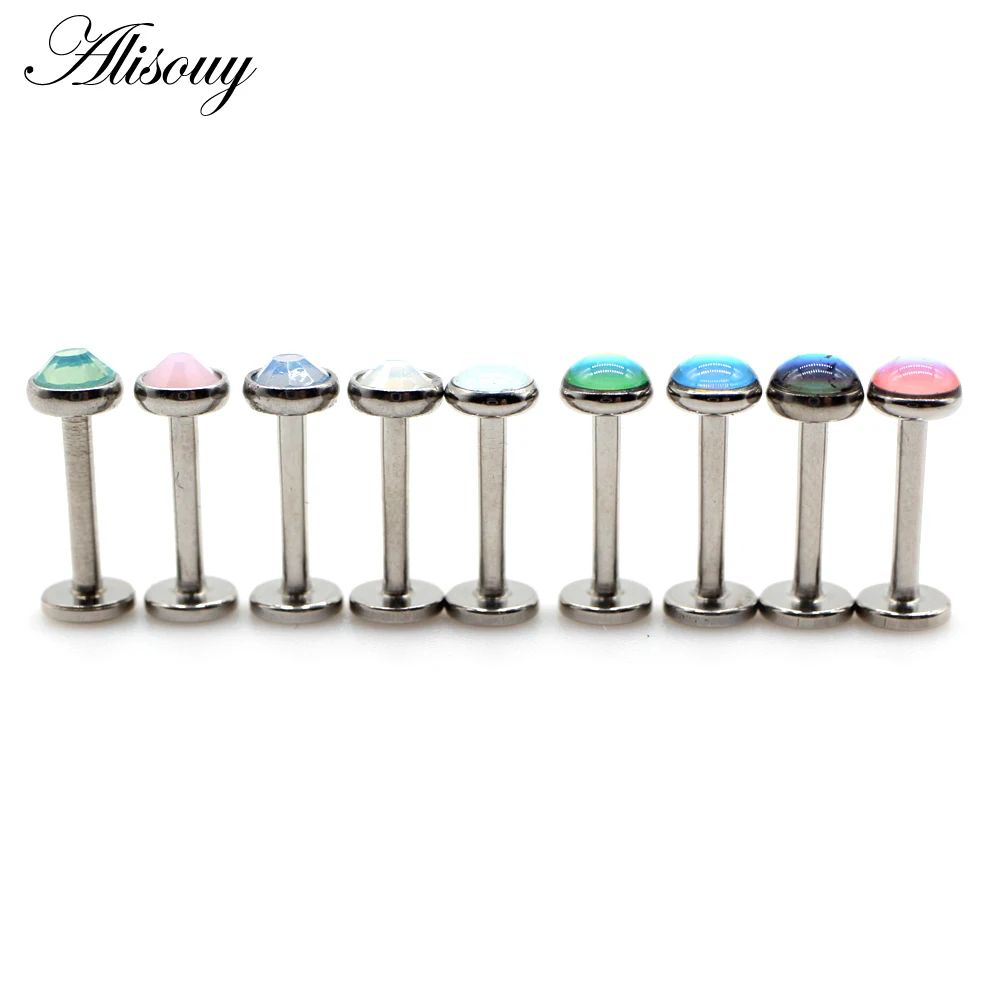 Alisouy 1pc Opal Labret Tragus Cartilage Earring 16G Punk CZ Zircon Round Tragus Lip Ring Monroe Ear Cartilage Earring Piercing