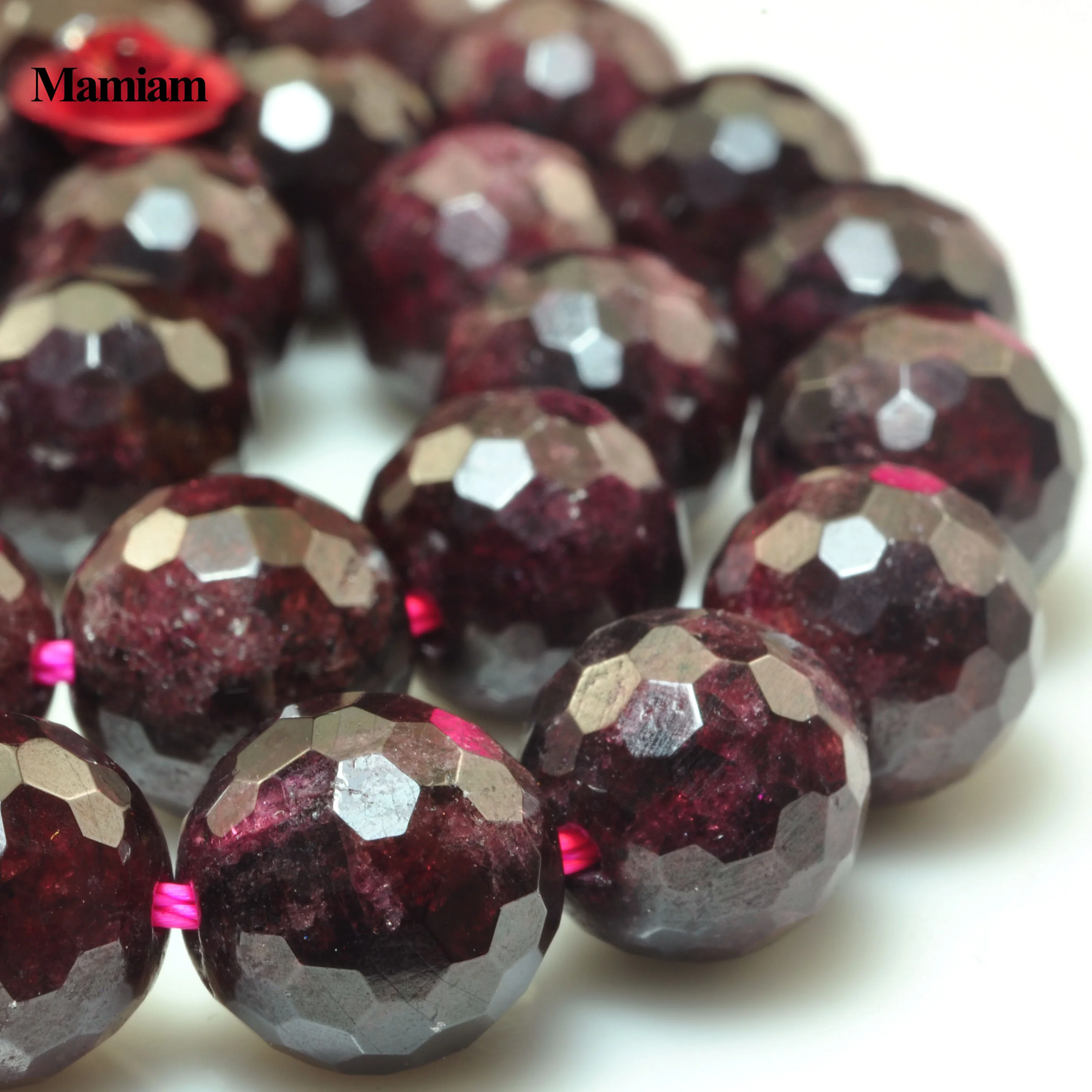 Mamiam Natural Red Garnet Faceted Round Beads Smooth Loose Stone Diy Bracelet Necklace Jewelry Making Pearl Gift Design