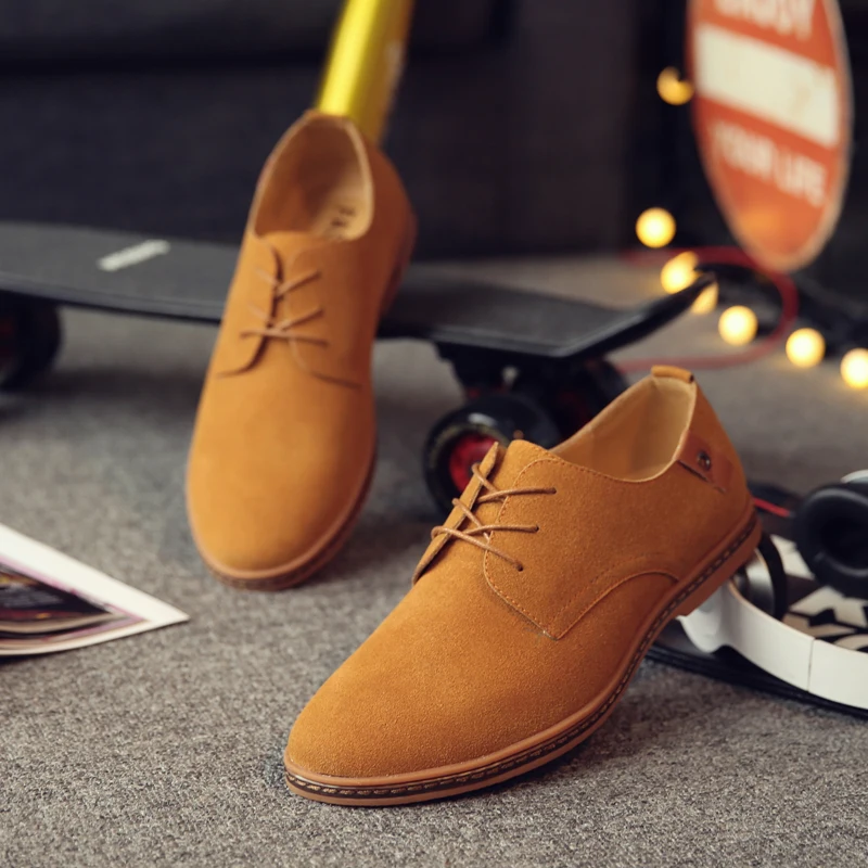 2024 Spring Suede Leather Men Shoes Oxford Casual Shoes Classic Sneakers Comfortable Footwear Dress Shoes Large Size Flats