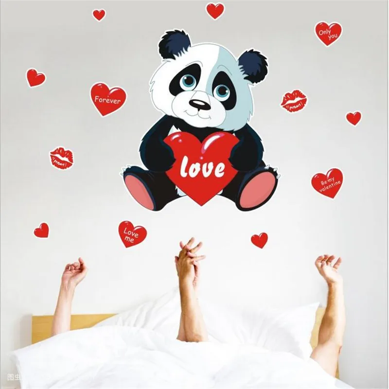 Valentine's Day Love Panda Self-adhesive Wall Sticker For Bedroom Glass Window PVC Graffiti Sticker Cartoon Animal Refrigerator