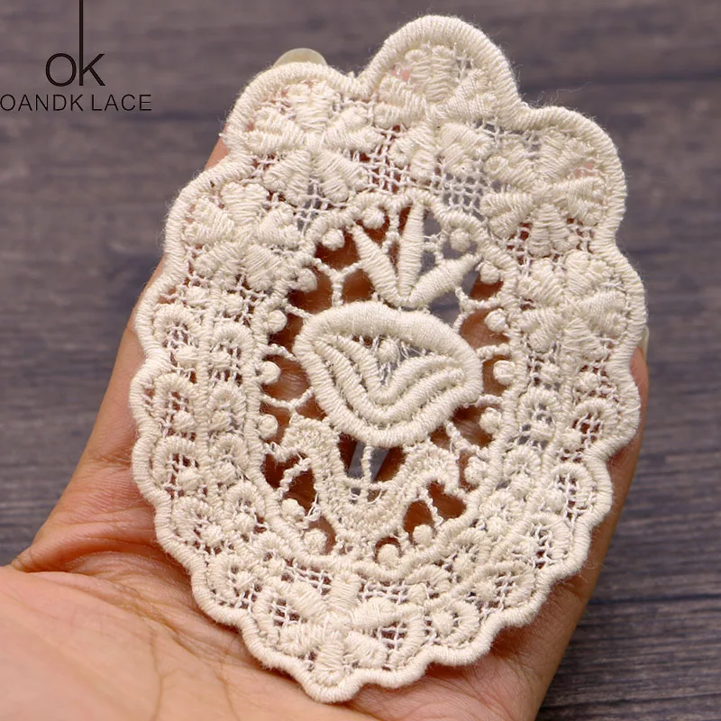 3 pcs Soluble Beige  Lace Appliques DIY Wedding Craft Clothing Skirts Decorative lace patch