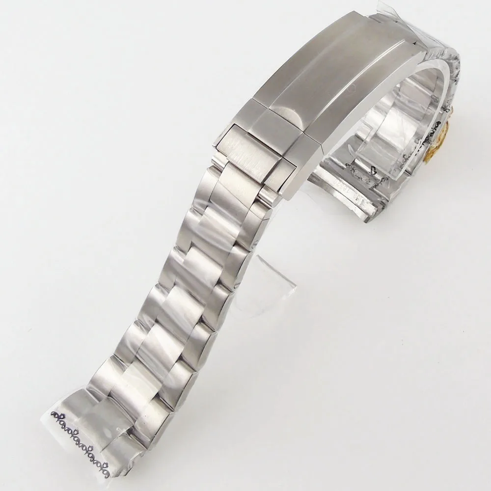 

21mm Brushed Watch Strap Watchband 316L Stainless Steel Bracelet Accessories Glide Lock Buckle Curved Solid End Links