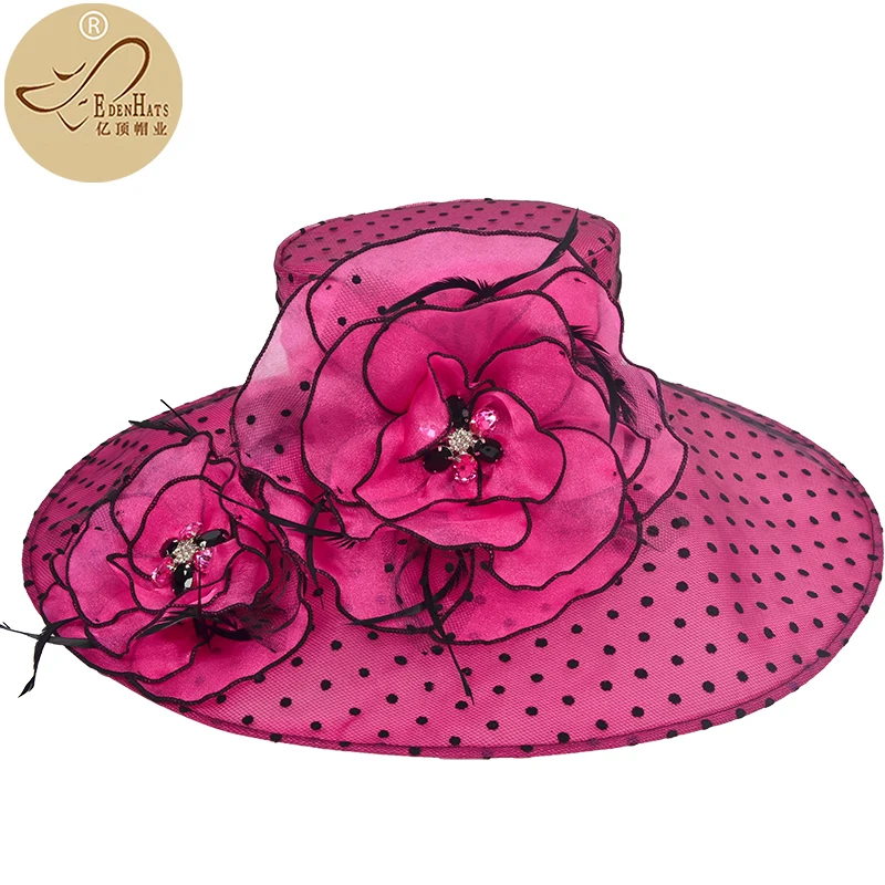 Cappello da donna in Organza con piume e spilla cappello da spiaggia floreale cappello S10-2452