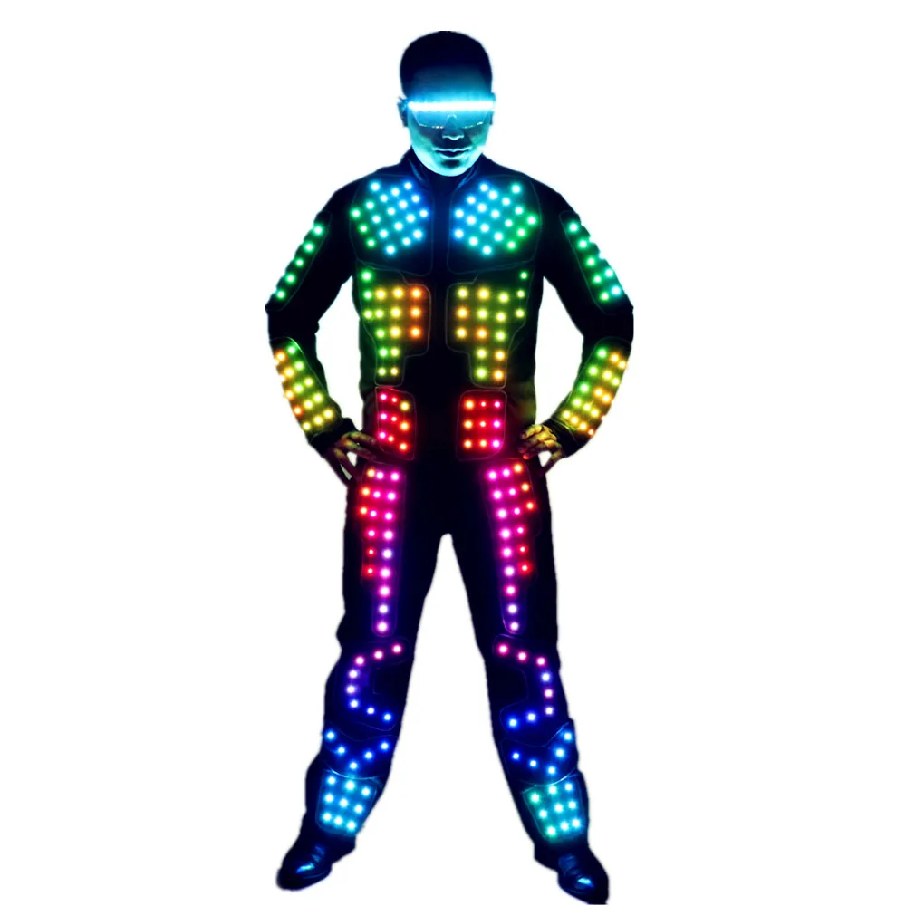 Full Color LED Robot Suit Stage Dance Costume Tron RGB Light up Stage Suit Outfit  Jacket Coat