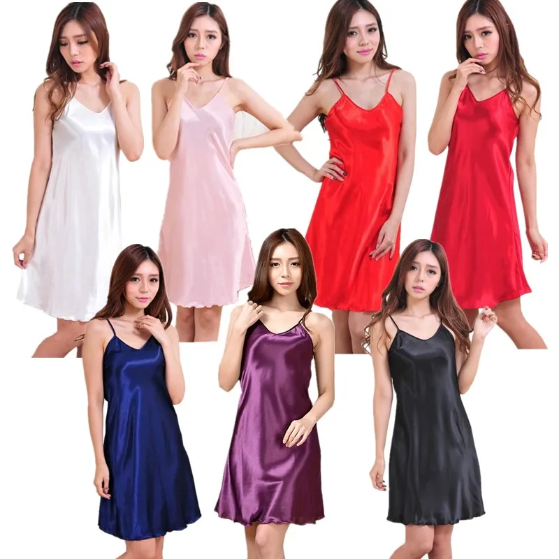 Wholesale Women Satin Nightgown Lady Sexy Spaghetti Strap Night Dress Female Sleeveless Sleepwear Plus Size 3XL 4XL Nightwear