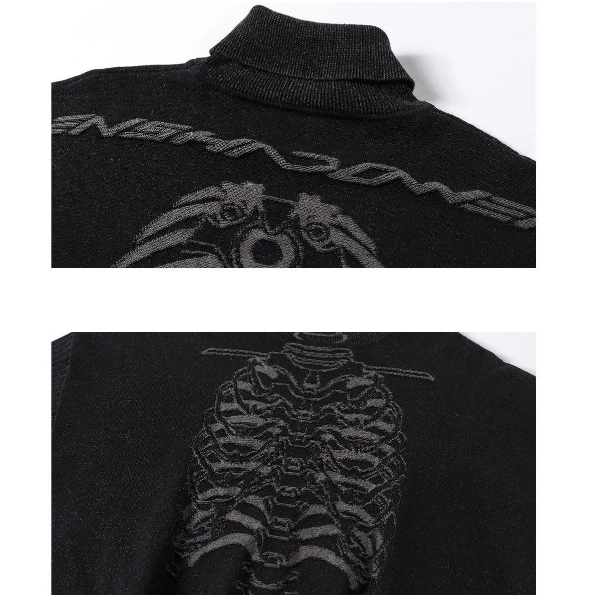 FAVRE-suéteres de cuello alto para hombre, jerseys de punto de manga larga con estampado de esqueleto, columna vertebral mecánica negra, Invierno