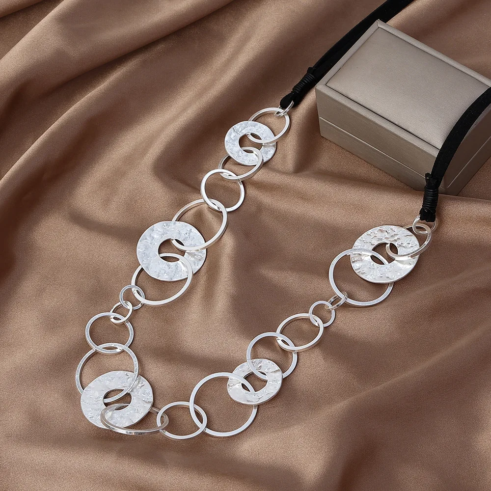 Fashion Alloy Coin Necklace Multiple Circle Chain Necklace for Women Jewelry