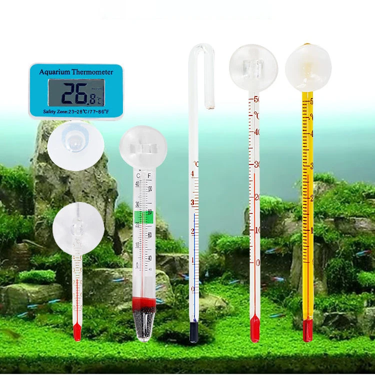 Aquarium Thermometer Fish Tank Submersible Glass Thermometer Accessories for Water Temperature Measuring Waterproof Suction Cup