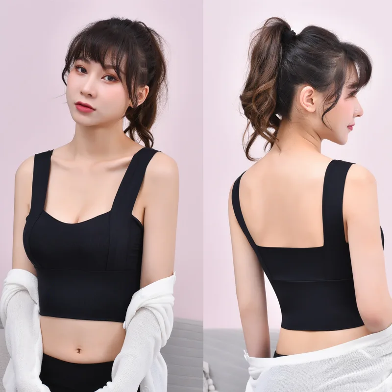 Seamless Sports Yoga Bra Women's Underwear Fitness Top Comfort Gathering Widened Shoulder Belt Bra Short Vest Top image 4