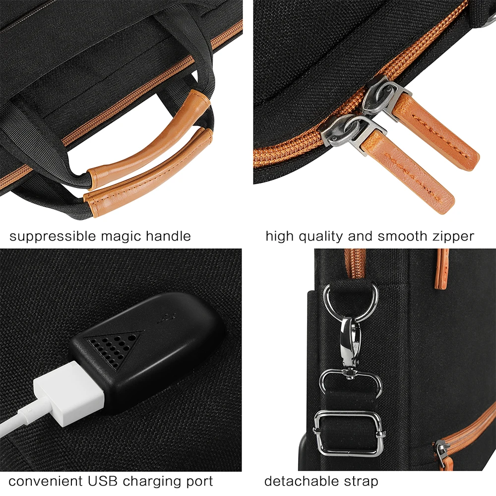 Waterproof Laptop Bag Carrying Bag Shoulder Bag Briefcase with USB Charging Port for 14\