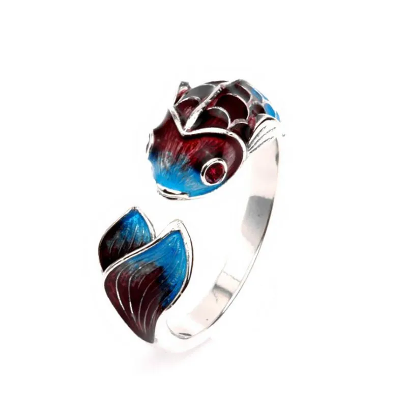 Creative 925 Sterling Silver Blue Carp Opening Ring